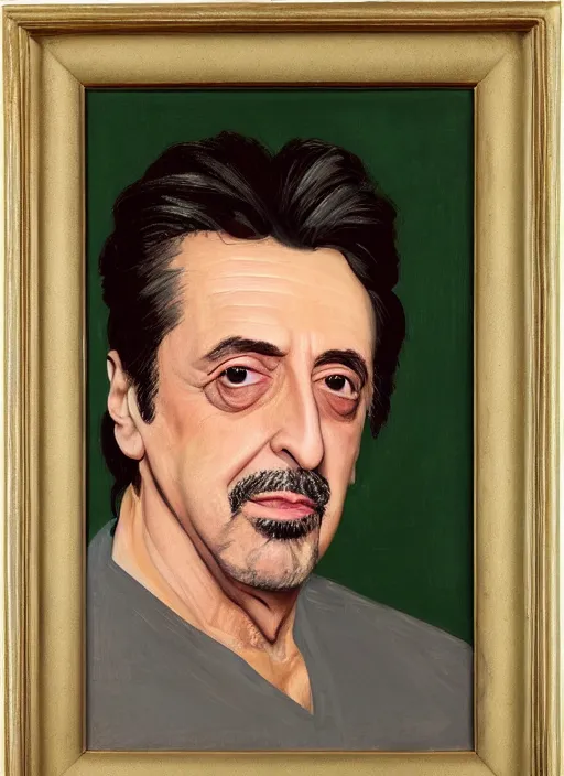 Image similar to a portrait painting of al pacino by john currin