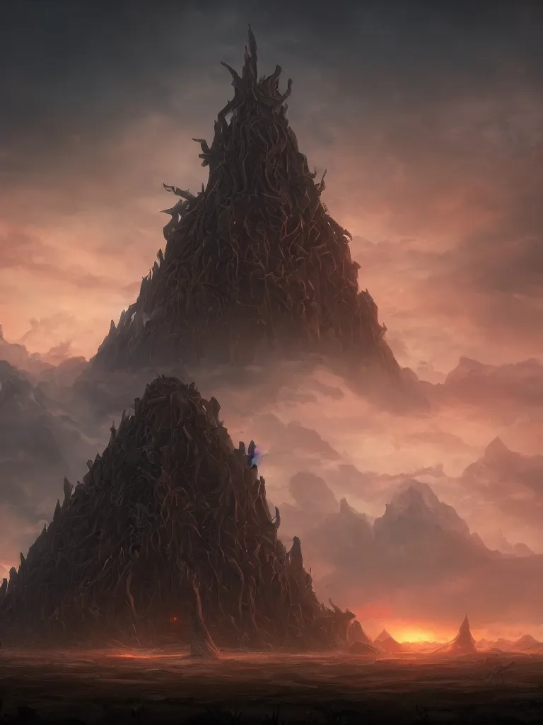 Prompt: temple of the black sun in dark swamplands; by noah bradley; hyperrealistic, 4K wallpaper, cinematic lighting, highly detailed and beautiful