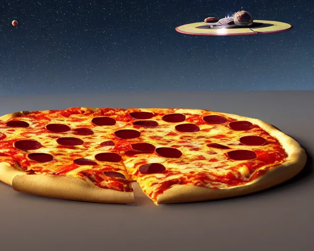 Image similar to a single slice of pizza spaceship in orbit over a single planet space starwars 3 d render starwars clonewars 4 k atmospheric cinematic shot octane render high definition