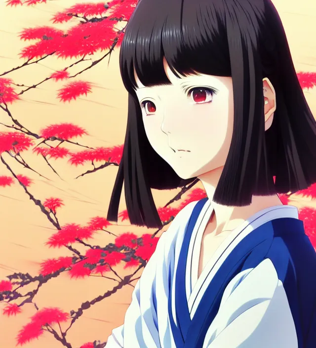 Prompt: anime visual, portrait of a japanese woman in traditional clothes outside a temple, cute face by ilya kuvshinov, yoshinari yoh, makoto shinkai, katsura masakazu, dynamic perspective pose, detailed facial features, kyoani, rounded eyes, crisp and sharp, cel shad, anime poster, ambient light