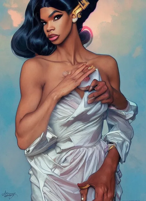 Image similar to naomi smalls, drag queen, painting by artgerm and greg rutkowski and alphonse mucha