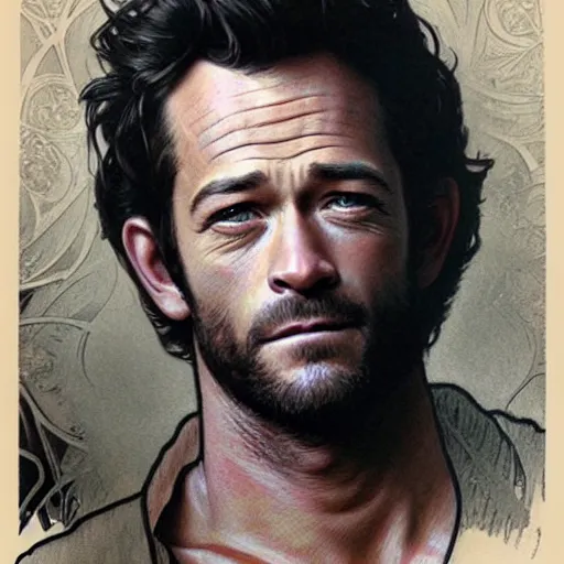 Image similar to amazing lifelike award winning pencil illustration of Luke Perry 90210 trending on art station artgerm Greg rutkowski alphonse mucha cinematic