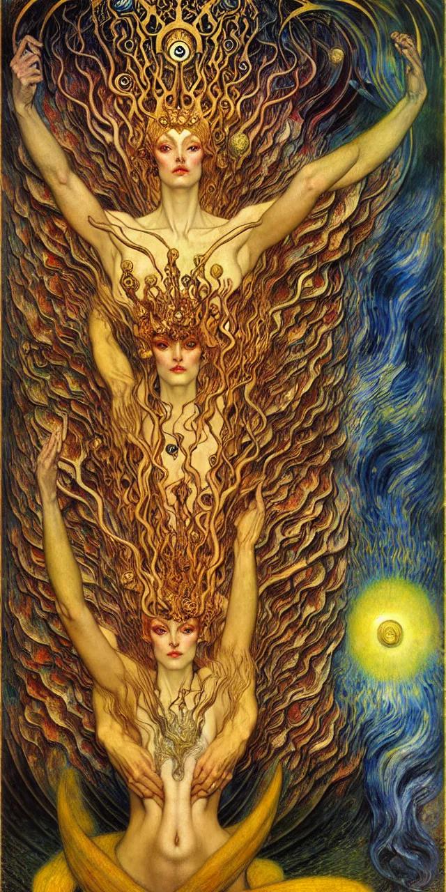 Image similar to Divine Chaos Engine by Karol Bak, Jean Delville, William Blake, Gustav Klimt, and Vincent Van Gogh, symbolist, visionary