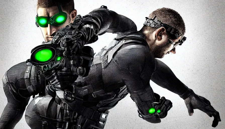 Prompt: eden hazard is sam fisher from splinter cell, black suit, black background, hyperdetailed, artstation, cgsociety, 8 k