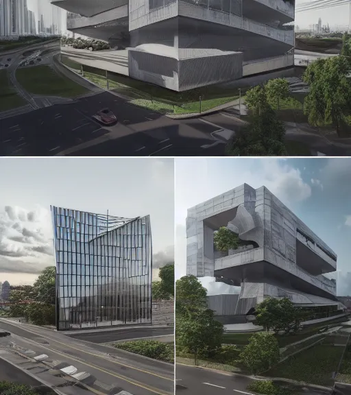 Prompt: a beautiful 3d renderings of buildings, architecture by Morphosis Architect. Architectural photography, 14mm, cinematic photography, high resolution 4k, cg architects, vray