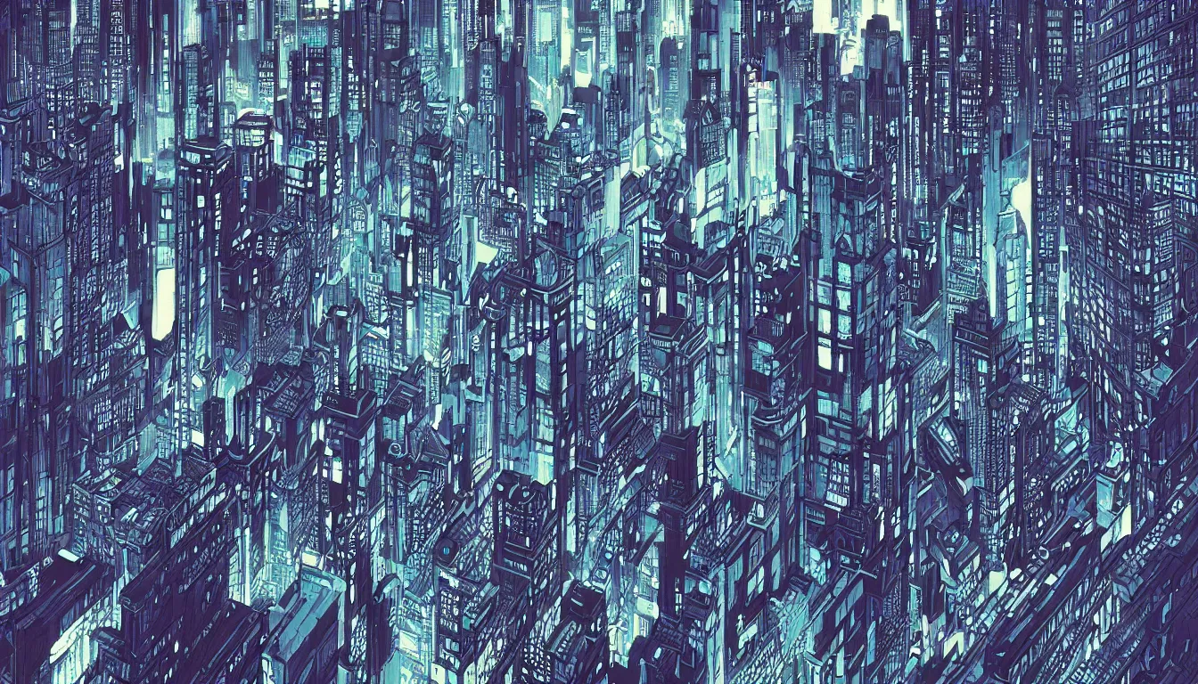 Prompt: blade runner by laurie greasley, tron city by josan gonzalez, akira, rene magritte, ultraclear intricate, sharp focus, highly detailed digital painting illustration, concept art, masterpiece