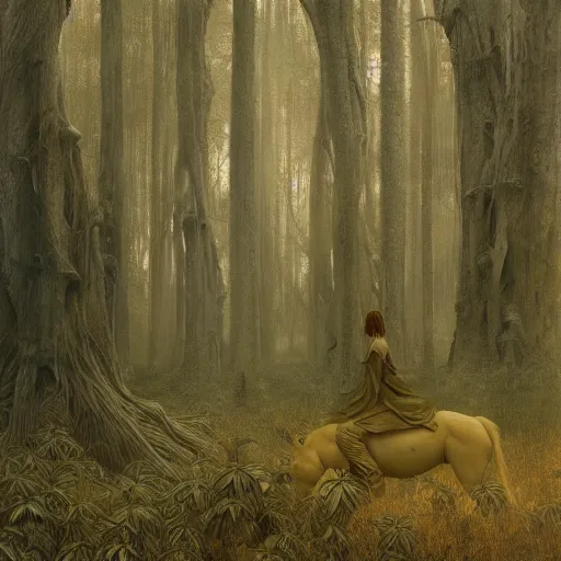 Prompt: a ivory golden forest, by Edgar Maxence and Ross Tran, Zdzisław Beksiński, and Michael Whelan, distant, gustav dore, 8k, octane render