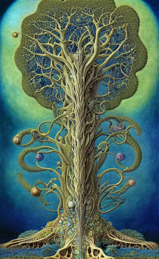 Image similar to tree of life by roger dean and andrew ferez, art forms of nature by ernst haeckel, divine chaos engine, symbolist, visionary, art nouveau, botanical fractal structures, organic, detailed, realistic, surreality