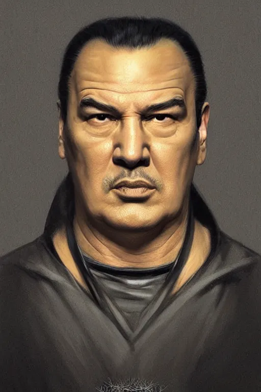 Image similar to sad steven seagal mug shot for treason, intricate, elegant, highly detailed, digital painting, artstation, concept art, smooth, sharp focus, illustration, art by greg rutkowski, masterpiece, perfect composition, award - winning photography, cgsociety, patriotic