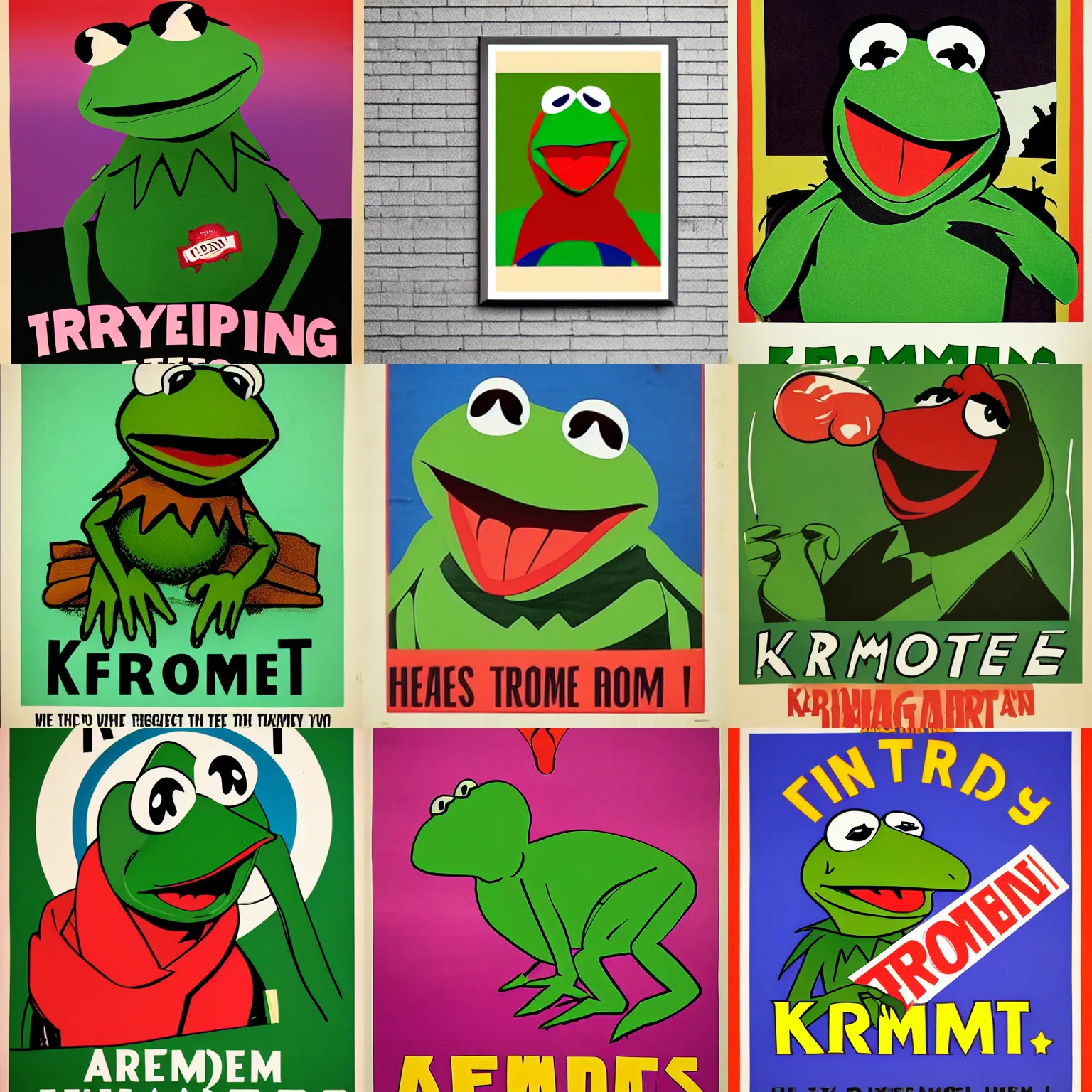 Prompt: propaganda poster of kermit the frog