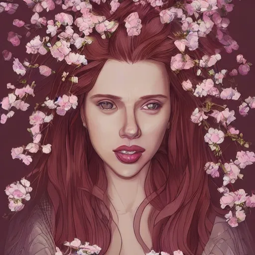 Prompt: romantic and fashion and love princess Scarlett Johansson of the flower with sheath dress, pink rosa,Gypsophila,teenager girl,Baroque ,symmetrical head and body, flowing hair, smile,trending pinterest and pixiv, muted colors,hyperrealistic, focused, close up shot,character concept art,face by Kyoung Hwan Kim, Alexandra Fomina,Ilya Kuvshinov,John Singer Sargent, Vibrance scheme,high details,Beautiful Lighting UHD, charming eyes,luxury,8k,cryengine