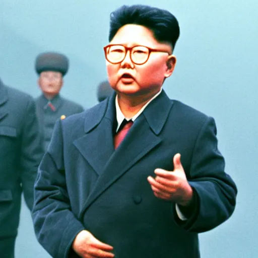 Image similar to Kim Jong-il looking into the fog, filmstill