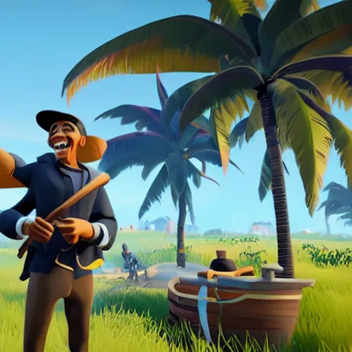 Prompt: barack obama as a sea of thieves character, sea of thieves screenshot