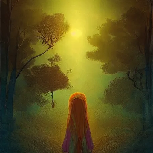 Prompt: critical detail, digital art, wlop by ( jeremiah ketner and leonardo da vinci and greg rutkowski ), cinematic, contrasting colors, a backlit glowing tree stands alone on a simple landscape of epic proportions, a simple textured vector based illustration, atmospheric dreamscape painting, sharp focus