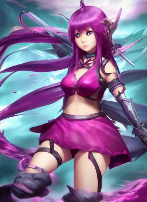 Image similar to homura akemi, league of legends character select art, digital art, octane render