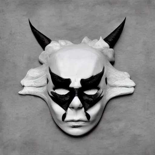 Image similar to azazel porcelain mask with black evil smoke around it, concept art, pencil, by a creative designer