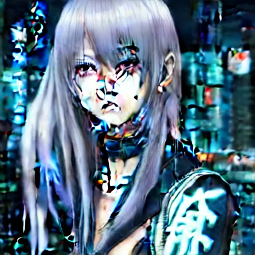 Image similar to An epic comic hyperrealistic anime painting of a cyber warrrior girl wearing futuristic wardrobe, black and silver, ultradetailed face expression trending on artstation and artbreeder, cyberpunk 2077 color, heavy rainning at tokyo street night, neon ligh, DAZ, 8k, unreal 5 engine render, cosplay, RPG portrait, final fantasy Vll world concept, dramatic lighting, rim lights, PS5 render quality