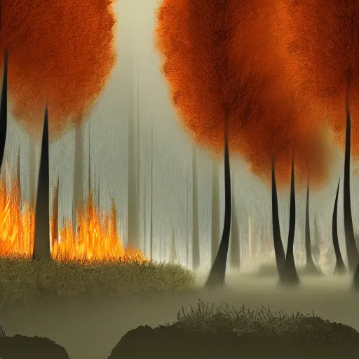 Image similar to Forest in fire landscape, 8k, detailed, concept art