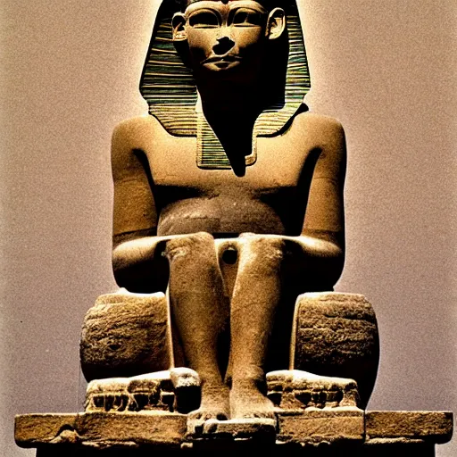 Prompt: Sphinx king sitting and everyone is praying him, egyptian art