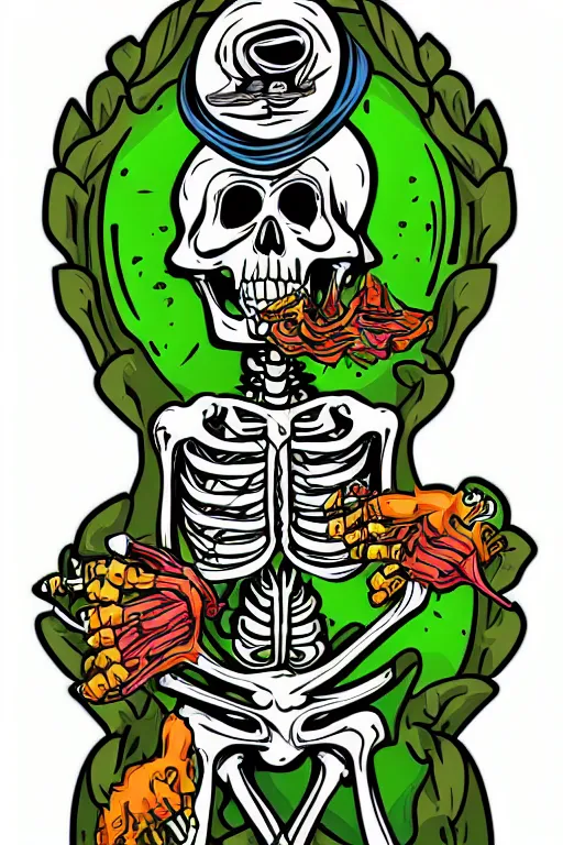 Image similar to Weed smoking skeleton, sticker, andromorphic, colorful, illustration, highly detailed, simple, smooth and clean vector curves, no jagged lines, vector art, smooth