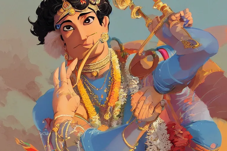 Image similar to lord krishna vishwaroop, official fanart behance hd artstation by jesper ejsing, by rhads, makoto shinkai and lois van baarle, ilya kuvshinov, ossdraws, cel shaded and by feng zhu and loish and laurie greasley, victo ngai, andreas rocha, john harris