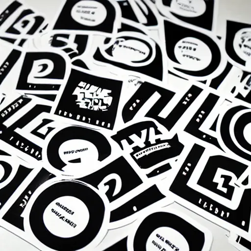 Image similar to black on white graphic design stickers in style of david rudnick, eric hu, acid, y 2 k