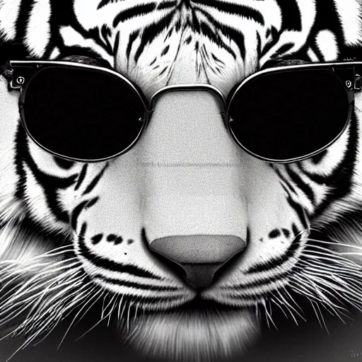 Prompt: white tiger wearing aviators, digital art, very detailed, artstation