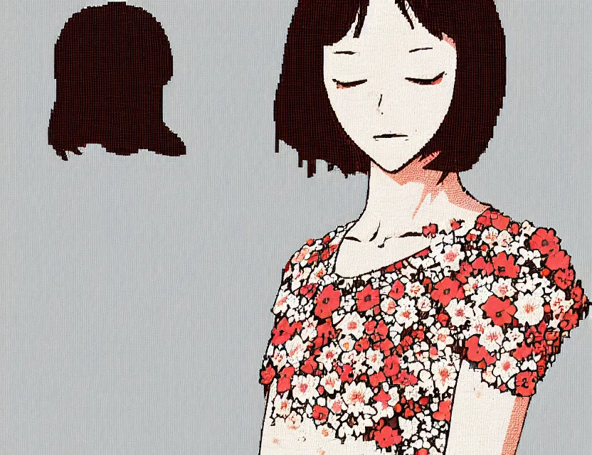 Prompt: girl in a floral dress. pixel art, limited palette, by award - winning mangaka, backlighting, depth of field.