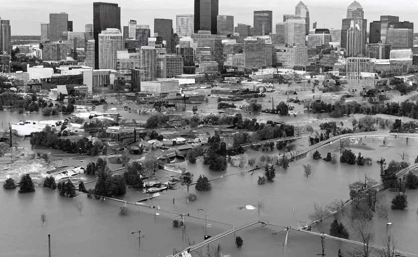 Image similar to Minneapolis after a flood, cityscape, 35mm