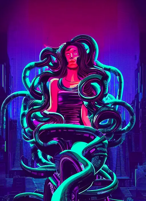 Image similar to statue of medusa, beeple, android jones, liam wong, ( ( ( ( ( dan mumford ) ) ) ) ), vaporwave, retrowave, black background, neon wiring, black, glitch, strong contrast, cuts, pinterest, trending on artstation