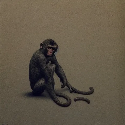 Image similar to monkey in a suit made by zdzislaw beksinski