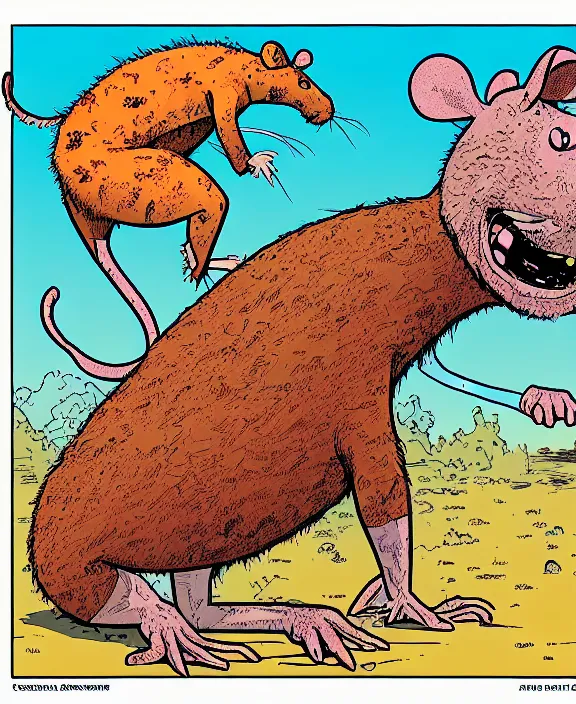 Prompt: a rat in the style of geof darrow, colorful