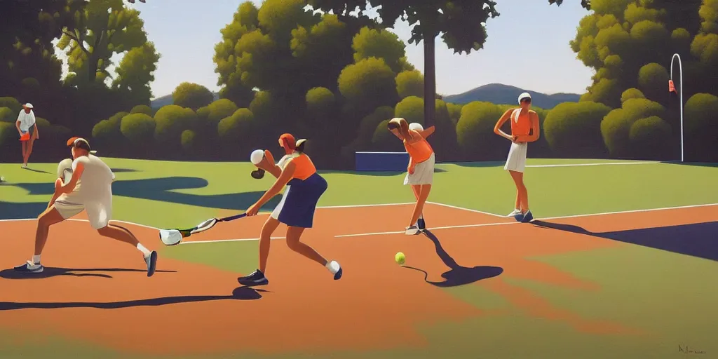 Image similar to tennis game in santa rosa, summer evening, kenton nelson