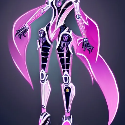 Image similar to highly detailed exquisite fanart, of a beautiful female warframe, but as an anthropomorphic elegant robot female dragoness, glowing eyes, shiny and smooth off-white plated armor, bright Fuchsia skin beneath the armor, sharp claws, robot dragon four fingered hands, and robot dragon three clawed feet, royal elegant pose, full body and head shot, epic cinematic shot, professional digital art, high end digital art, singular, realistic, DeviantArt, artstation, Furaffinity, 8k HD render, epic lighting, depth of field