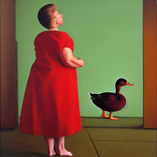 Image similar to a duck on the prowl oil painting cindy sherman