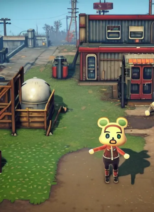 Image similar to screen shot from the fallout 4 crossover with animal crossing, ps 5