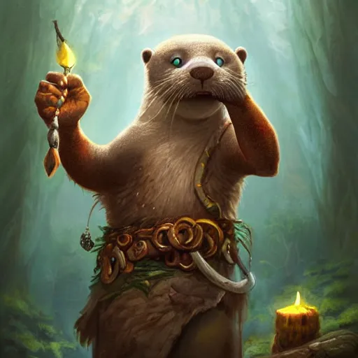 Image similar to anthropomorphic druidic otter casting a spell, DnD character art portrait, matte fantasy painting, DeviantArt Artstation, by Jason Felix by Steve Argyle by Tyler Jacobson by Peter Mohrbacher, cinematic lighting