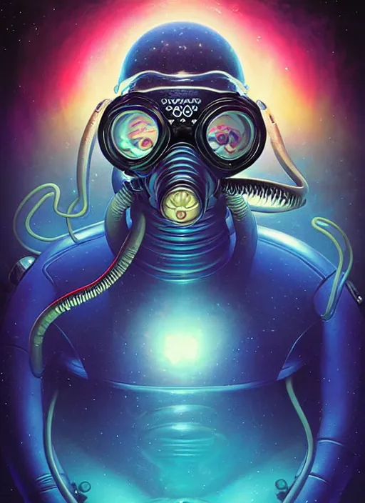 Image similar to cosmic lovecraft scuba diver portrait, pixar style, by tristan eaton stanley artgerm and tom bagshaw.