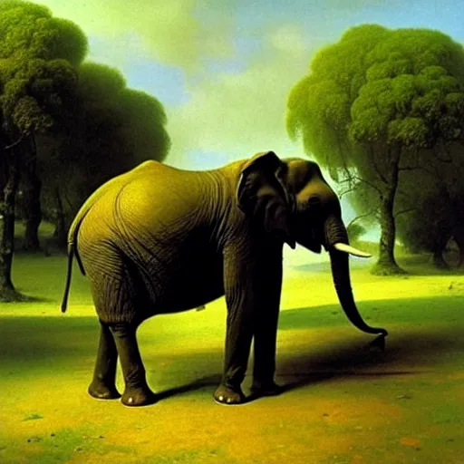 Prompt: Portrait of an elephant on a green meadow, style Aivazovsky Ivan