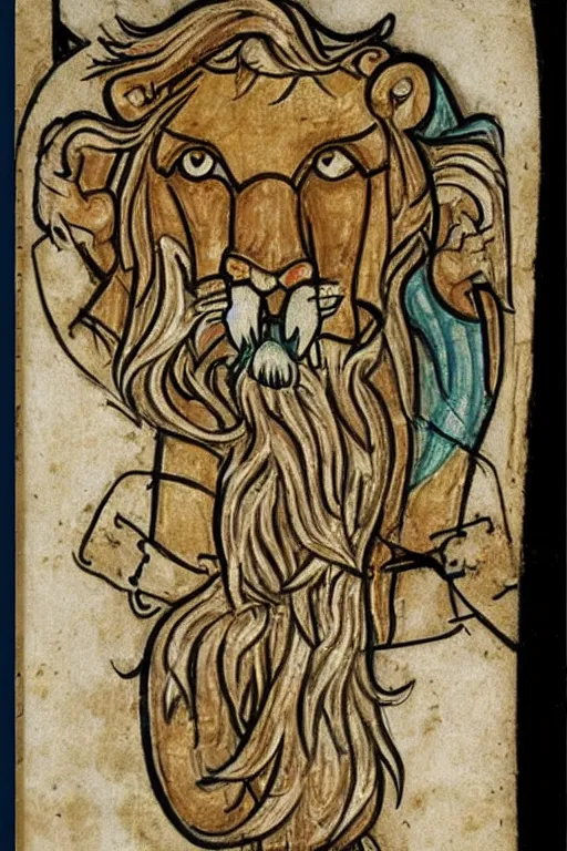 Image similar to Terrible Medieval Drawings of a lion of an illuminated manuscript.