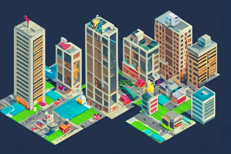 Image similar to isometric stylized pixel city, eboy