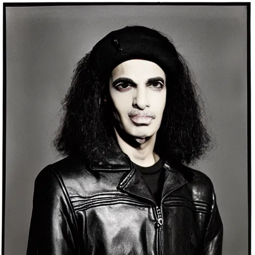 Image similar to A pharaoh wearing a leather jacket, portrait, by Derek Ridgers, Richard Avedon, Mario Testino