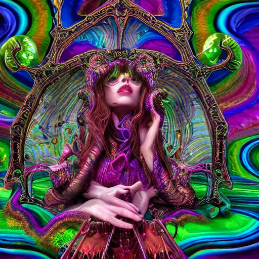 Image similar to psychadelic witch, hyper detailed, flowing psychadelic background intricate and detailed, ornate 8 k gorgeous intricate detailed, octane render