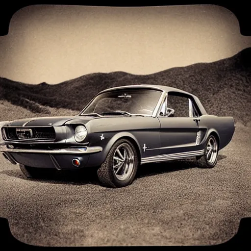 Prompt: “1965 Ford Mustang in a western town in 1800s, tintype print, photorealistic, high detail”