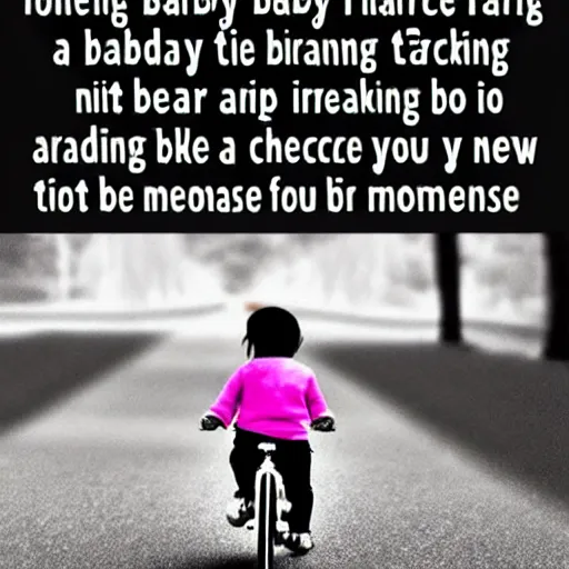 Prompt: Imagine being a baby, not even having learned how to walk yet, and someone tells you that someday you'll have to learn how to ride a bike. It would seem daunting and impossible. Yet, with each new step in the growth process, eventually, riding a bike becomes second nature. Where you are now is not where you will be in a few months or a few years. You can't look at your future goals without taking into consideration your future growth as well. You did so much with so little in the past. Just imagine what you'll do from an elevated state of alignment