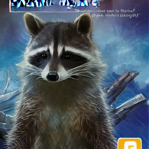 Image similar to final fantasy box art depicting a raccoon