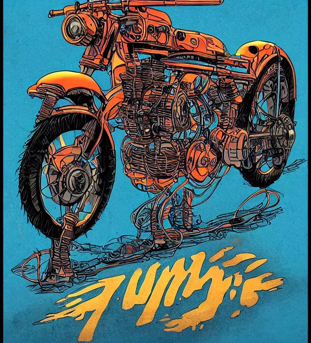 Image similar to atompunk / decopunk motorcycle in the style of jean giraud in the style of moebius trending on artstation deviantart pinterest detailed realistic hd 8 k high resolution