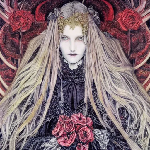 Prompt: Bloody Tears - award winning art by Ayami Kojima, highly detailed, Victorian gothic.