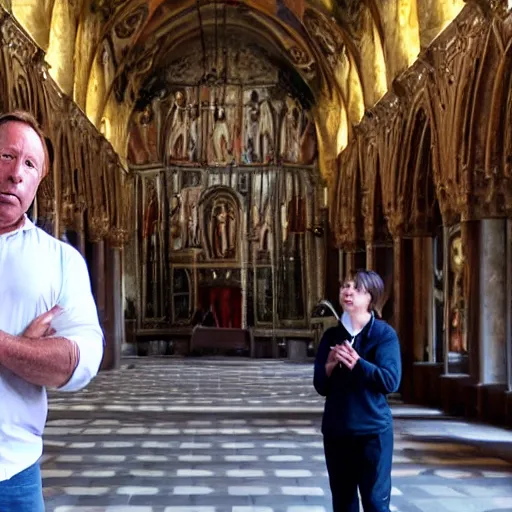 Prompt: alex jones in a monastery