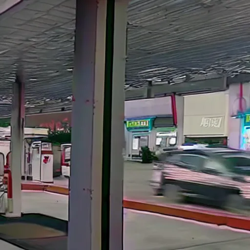 Prompt: cctv footage of the grim reaper inside of a gas station